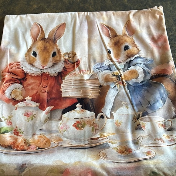 NWT Beatrix Potter Peter Rabbit inspired tea time throw pillow cover nursery OS - Picture 13 of 13